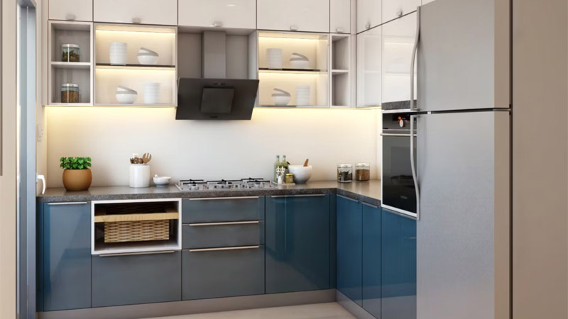 Kitchen Set Minimalis Dapur Kecil Biru dan Putih