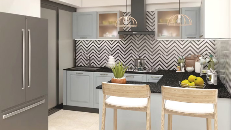 kitchen set minimalis dapur kecil Chevron Pattern