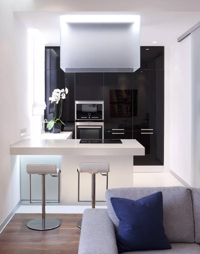 Desain Dapur Minimalis 2x2 Open Space Monokromatik