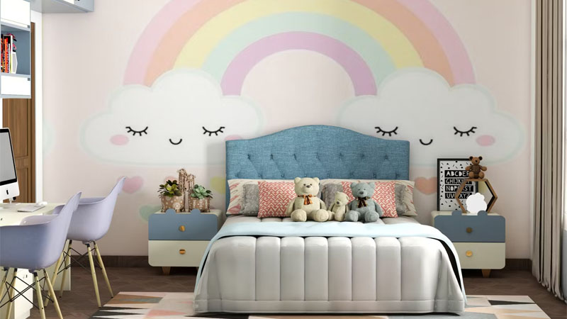 Wallpaper Motif Seru pada Ruang Bermain Anak | Gambar: Livspace.com