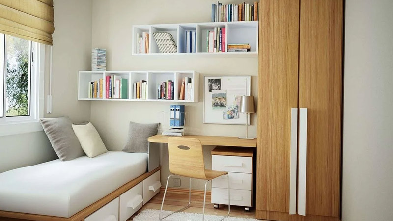 Desain Lemari Pakaian untuk Kamar Sempit Tema Kayu