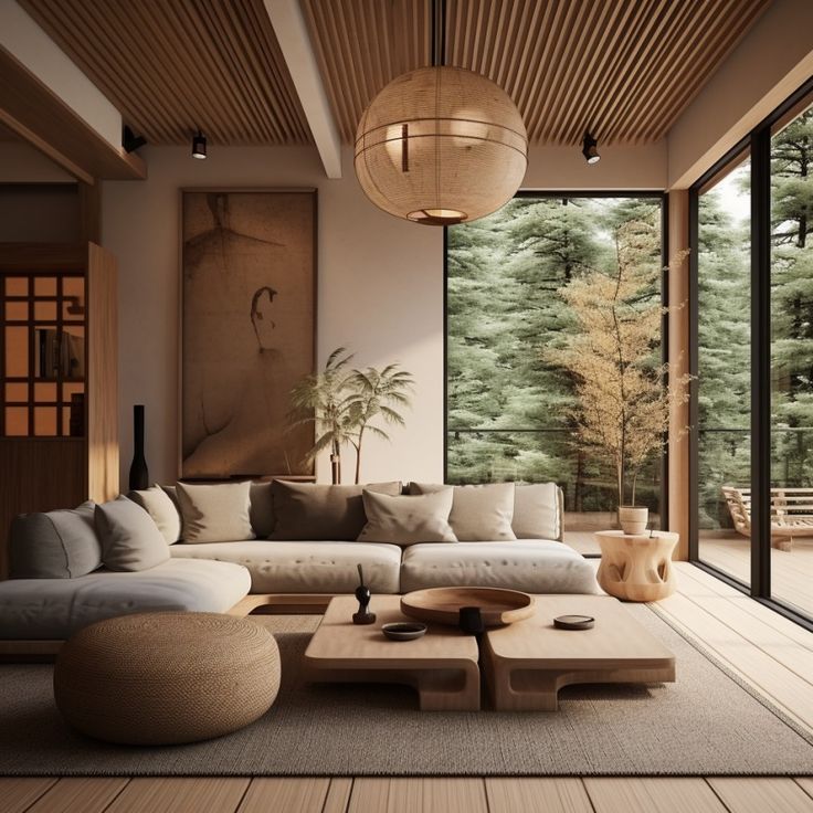 Dekorasi Ruang Tamu Gaya Japandi Klasik