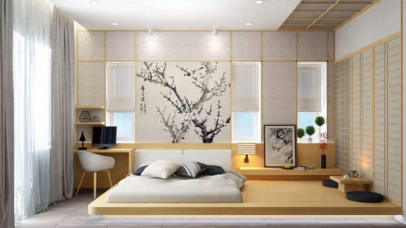 Interior Kamar Tidur Minimalis Aksen dari Dipan Kayu