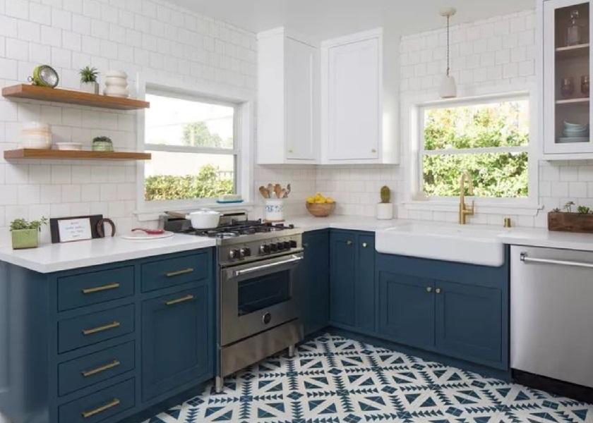 Gambar Dapur Minimalis dengan Bermain Motif Lantai