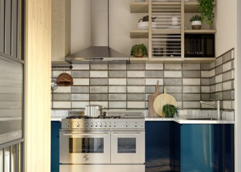 Desain Dapur Kecil Bentuk L Material Bata Ekspos