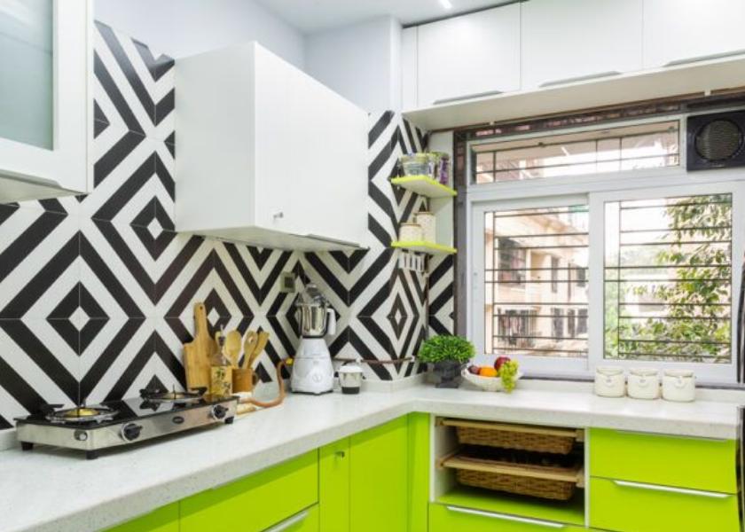 Desain Dapur Kecil Bentuk L Gaya Hijau Modular