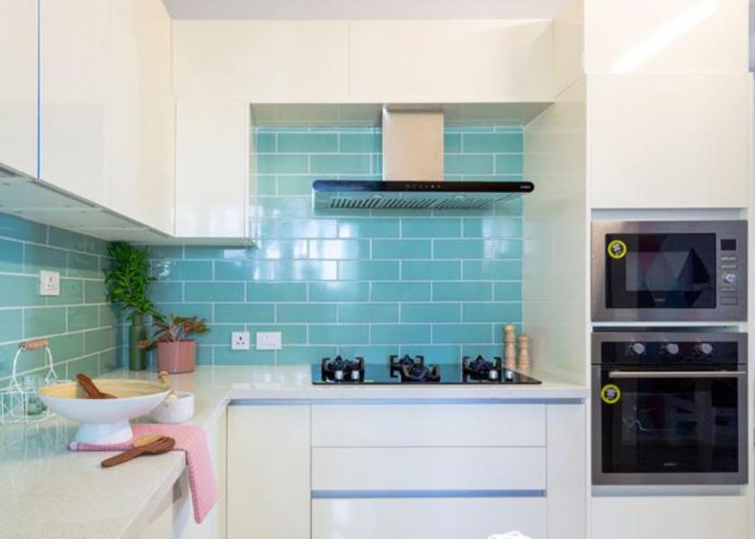 Desain Dapur Kecil Bentuk L Warna Biru Pop Up
