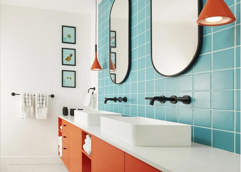 Model Kamar Mandi Sederhana Mewah dengan Bermain Warna Segar