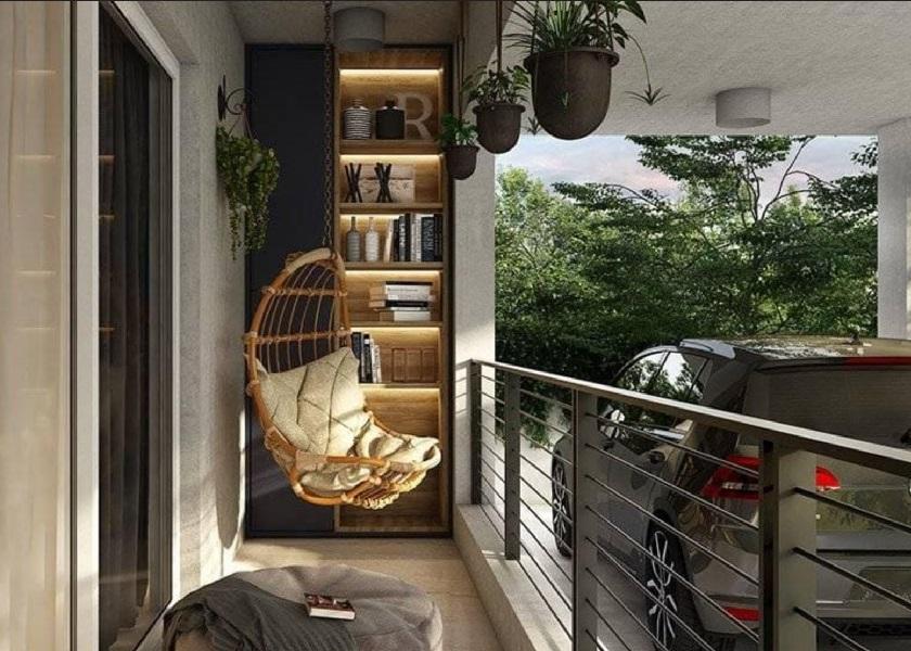 Ruang Tamu di Teras Rumah Type 36 dengan Manfaatkan Tanaman Gantung