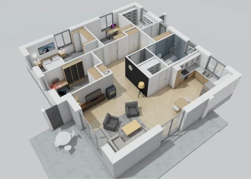 Desain Rumah 3 Kamar Minimalis Open Space Memanjang