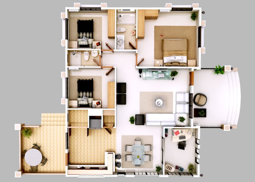 Desain Rumah 3 Kamar Minimalis dengan Teras Luas