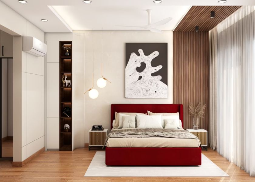 Plafon Drop Ceiling Simetris dengan Wall Panel