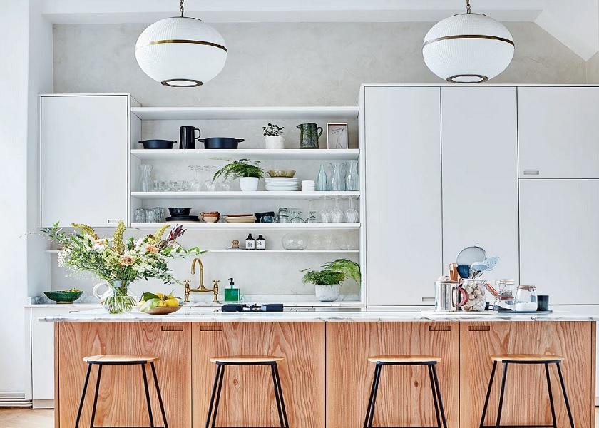 Gambar Dapur Minimalis Netral dengan Sentuhan Kayu