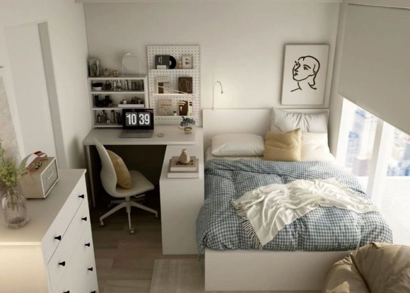 Kamar Aesthetic ala Korea dengan Dinding Putih atau Warna Terang Lembut