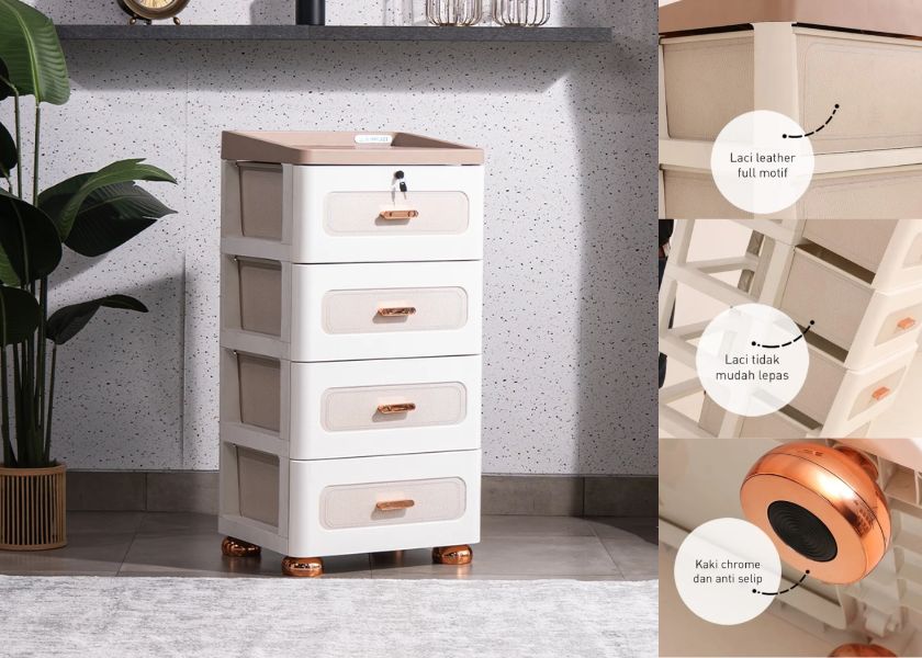 Laci 4 Susun Plastik SDO 04 Leather White Olymplast