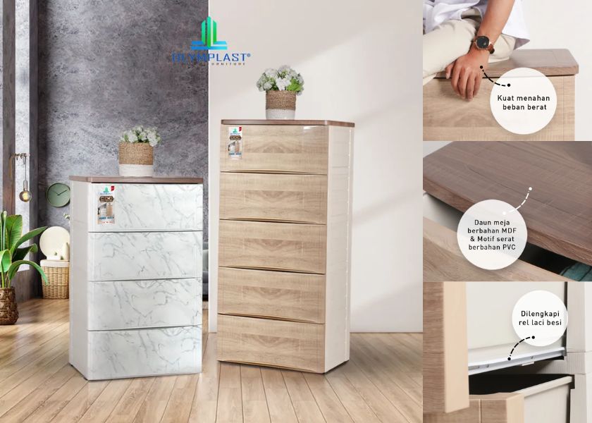 Drawer Plastik 5 Susun ODC 05 WOOD Olymplast