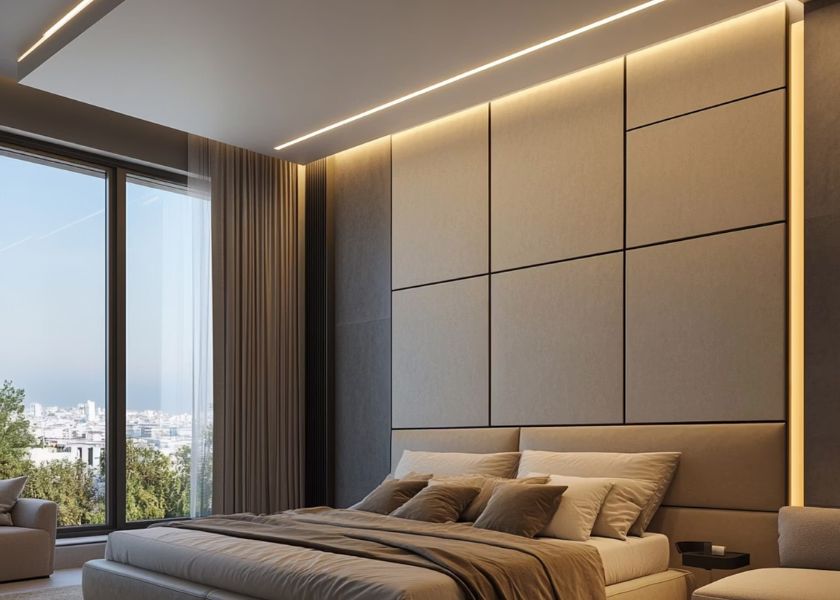 Plafon Rata Modern dengan Lampu LED Strip