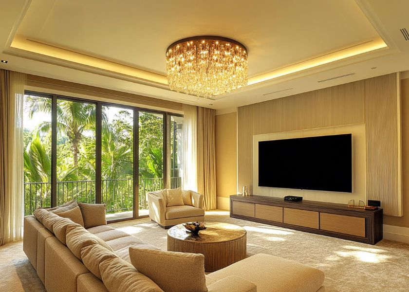 Plafon Tray Ceiling dan Chandelier