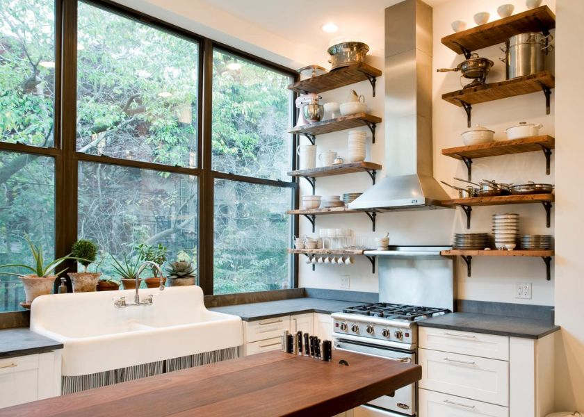 Dapur Dengan Rak Terbuka Sederhana dan Unik
