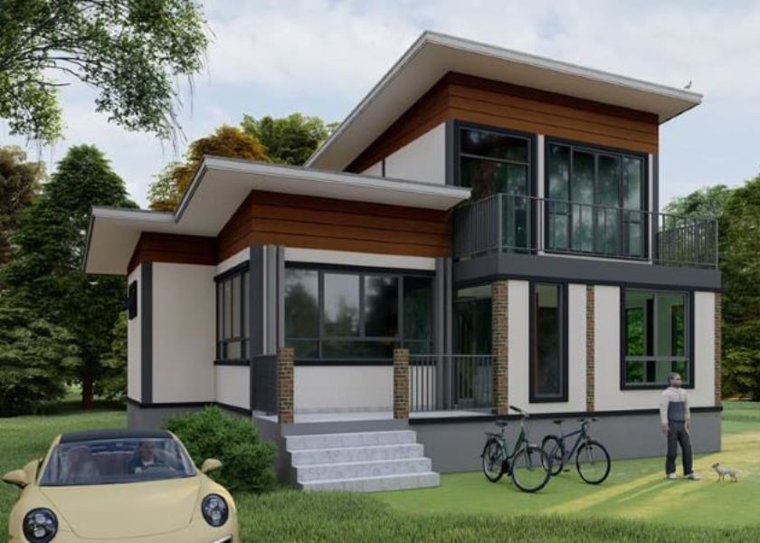 Desain Rumah 2 Lantai Fasad Simpel dengan Garis Tegas