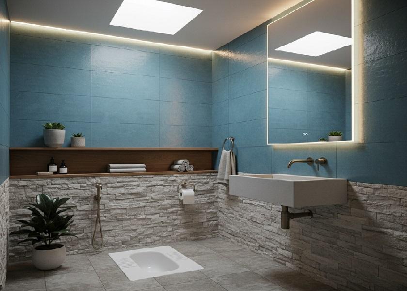 Desain WC Jongkok dengan Aksesori Modern