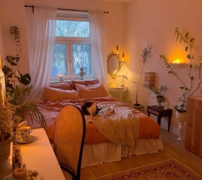 Kamar Aesthetic Perempuan dengan Pencahayaan & Cermin