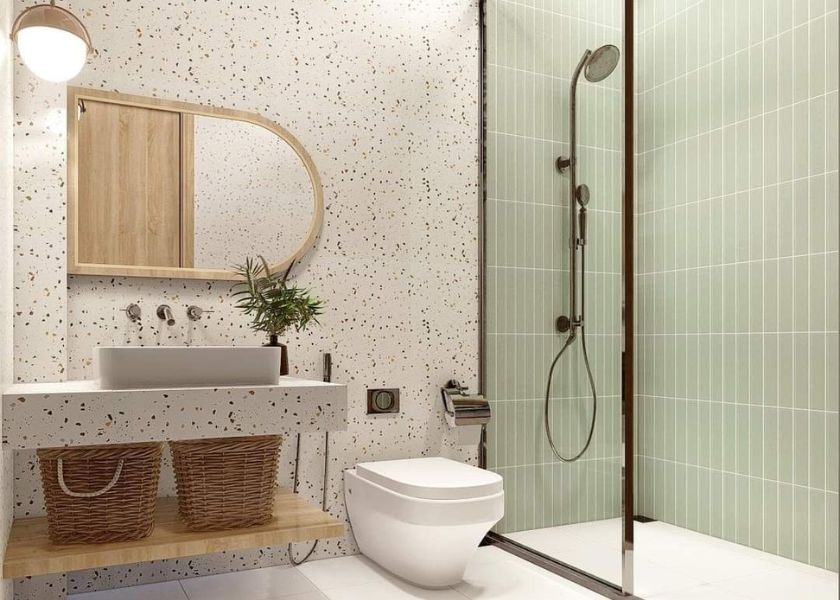 Kamar Mandi Simple dengan Shower Box Kaca Bening