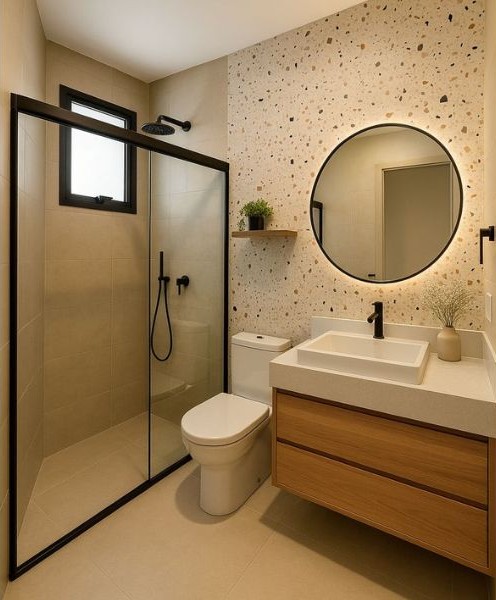 Kamar Mandi Simple dengan Cermin LED