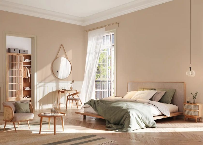 Kamar Tidur Sederhana Warna Beige atau Krem Alami