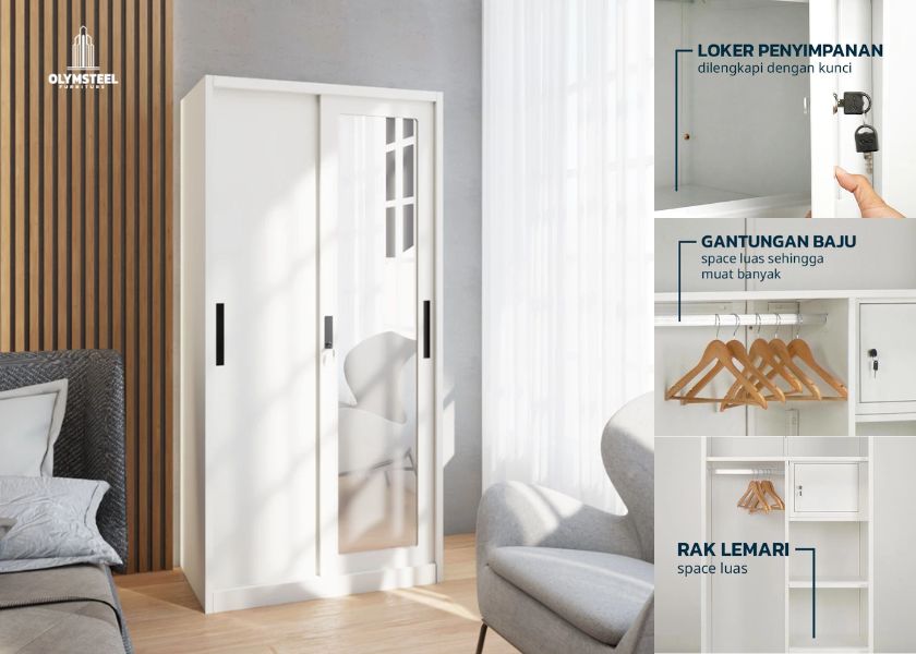 Lemari Pakaian Ramping OSWS Alba 90 Olymsteel di Kamar 2x3