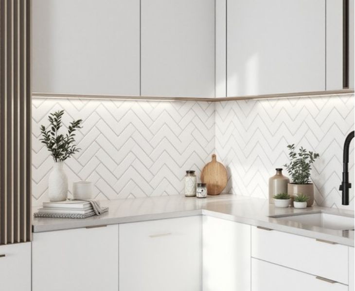 Model Dapur Minimalis Modern dengan Backsplash Keramik