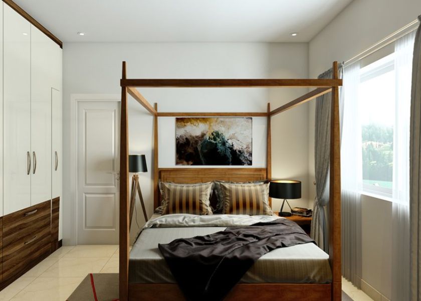 Model Tempat Tidur dengan Kanopi Ramping Minimalis