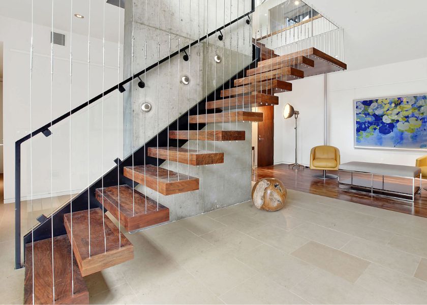 Railing Tangga Minimalis Floating dengan Kabel