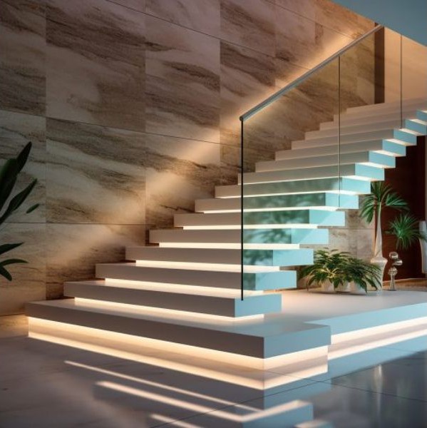 Railing Tangga Glass + LED Minimalis