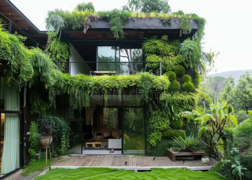 Fasad Rumah Cantik Tropis dengan Tanaman