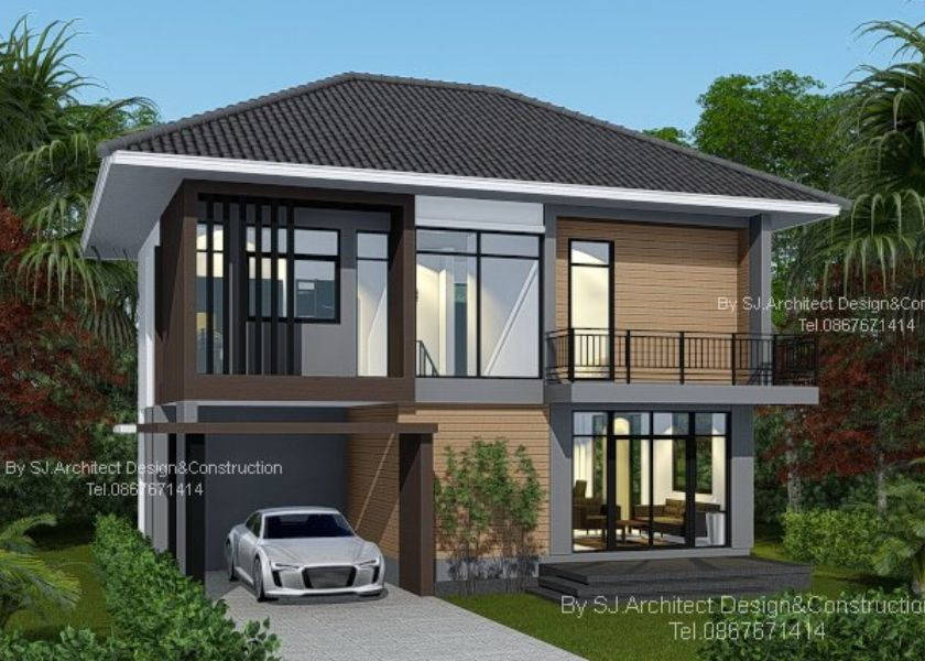 Rumah Minimalis Dua Lantai dengan Jendela Kaca Besar