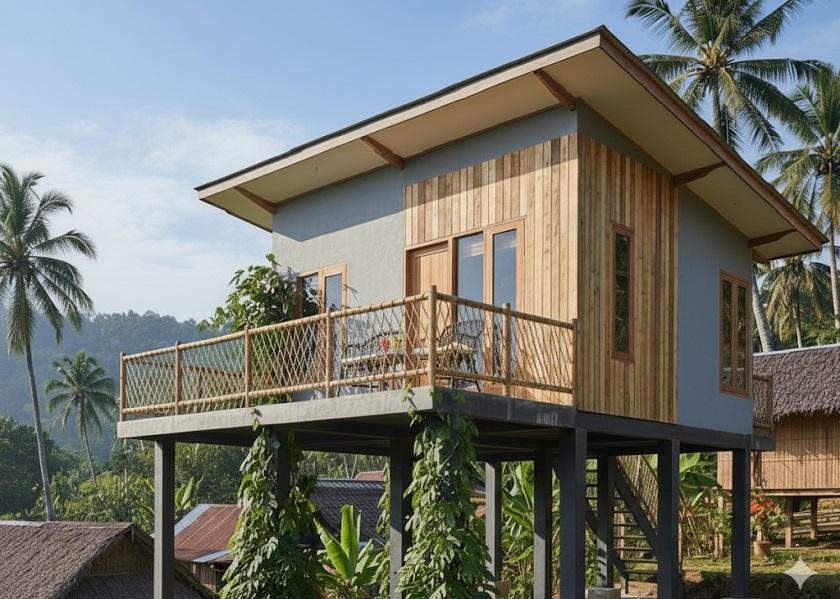 Rumah Panggung Sederhana Modern di Kampung