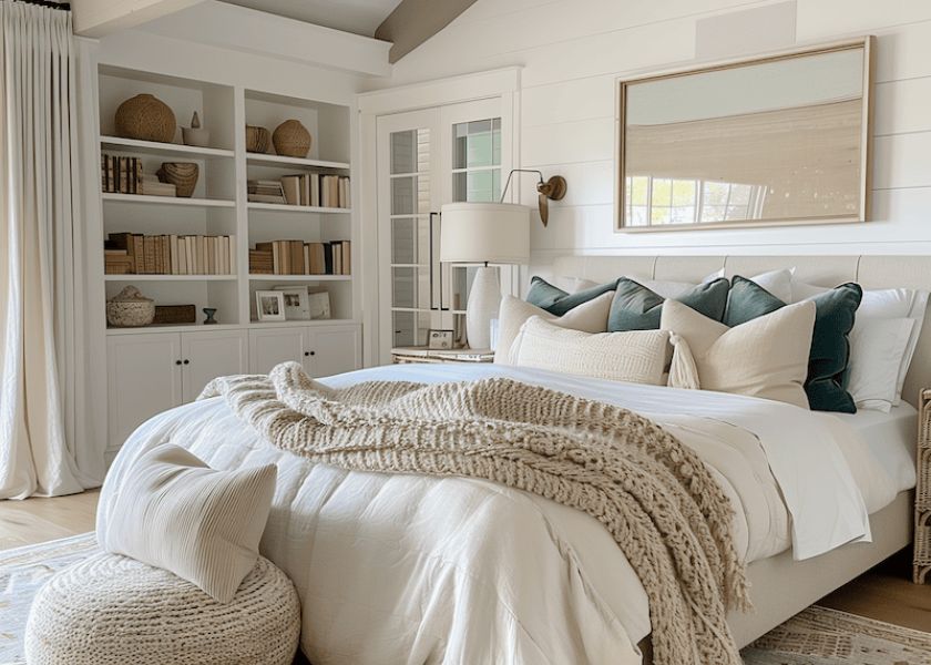 Kamar Elegan dengan Tekstur dari Karpet atau Selimut Rajut