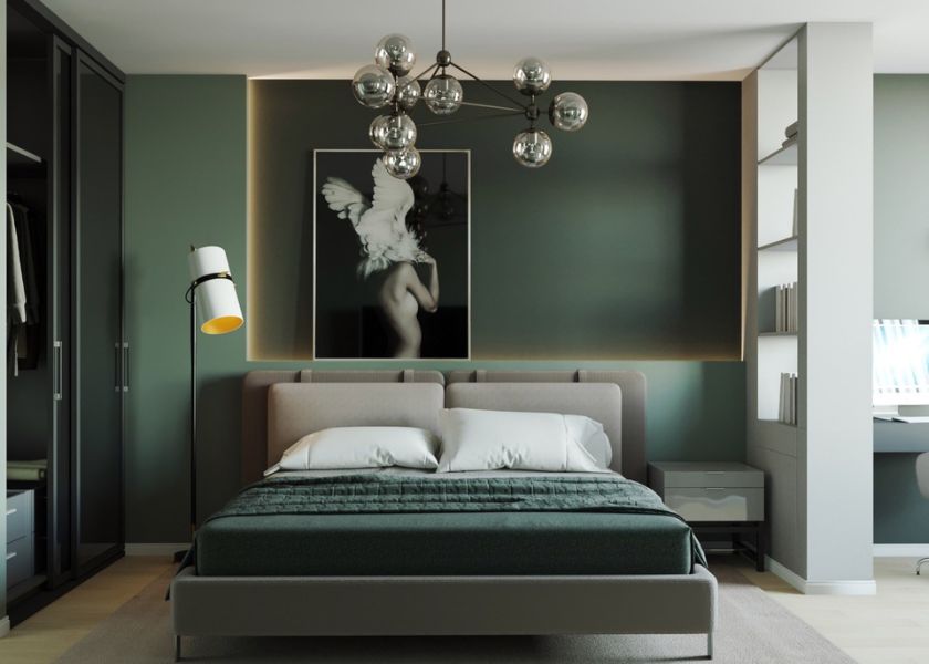 Warna Cat Hijau Zaitun (Olive Green) di Kamar Tidur Elegan
