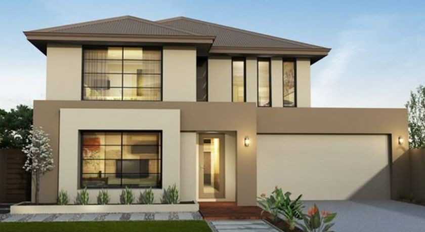 Warna Cat Rumah Beige Hangat Berpadu dengan Cokelat Tua