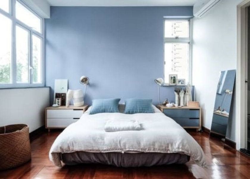Warna Kamar Estetik Biru Pastel + Putih